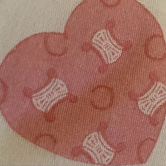 CELINE Cotton Scarf TRIOMPHE Logo White w/Pink Hearts 19" x 19" Kerchief w/Box - Picture 8 of 10